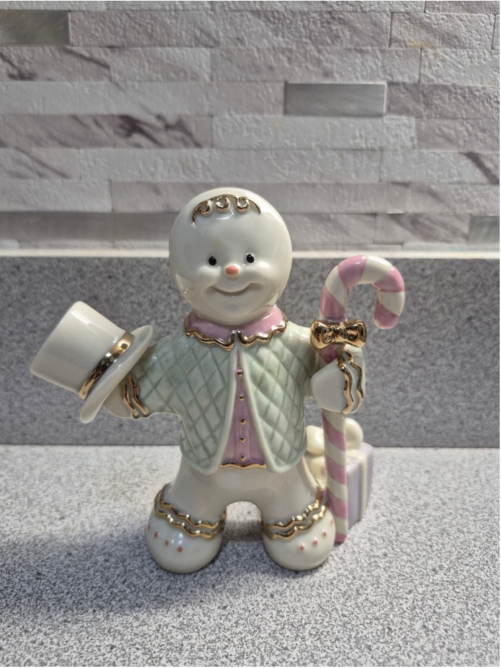 LENOX THE GINGERBREAD GENTLEMAN -- CANDY CANE -- TOP HAT -- opened box